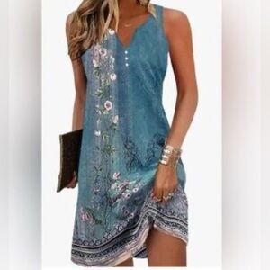 Floral Print Sleeveless dress - Teal 3XL